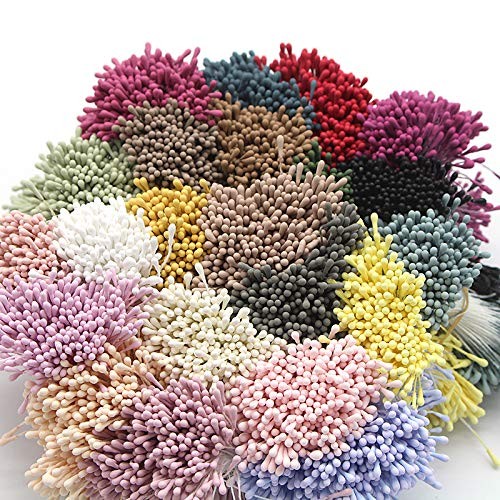 1000 Pcs Artificial Pearl Flower Stamen,Mini Double Heads Mix Color Flower Pi…