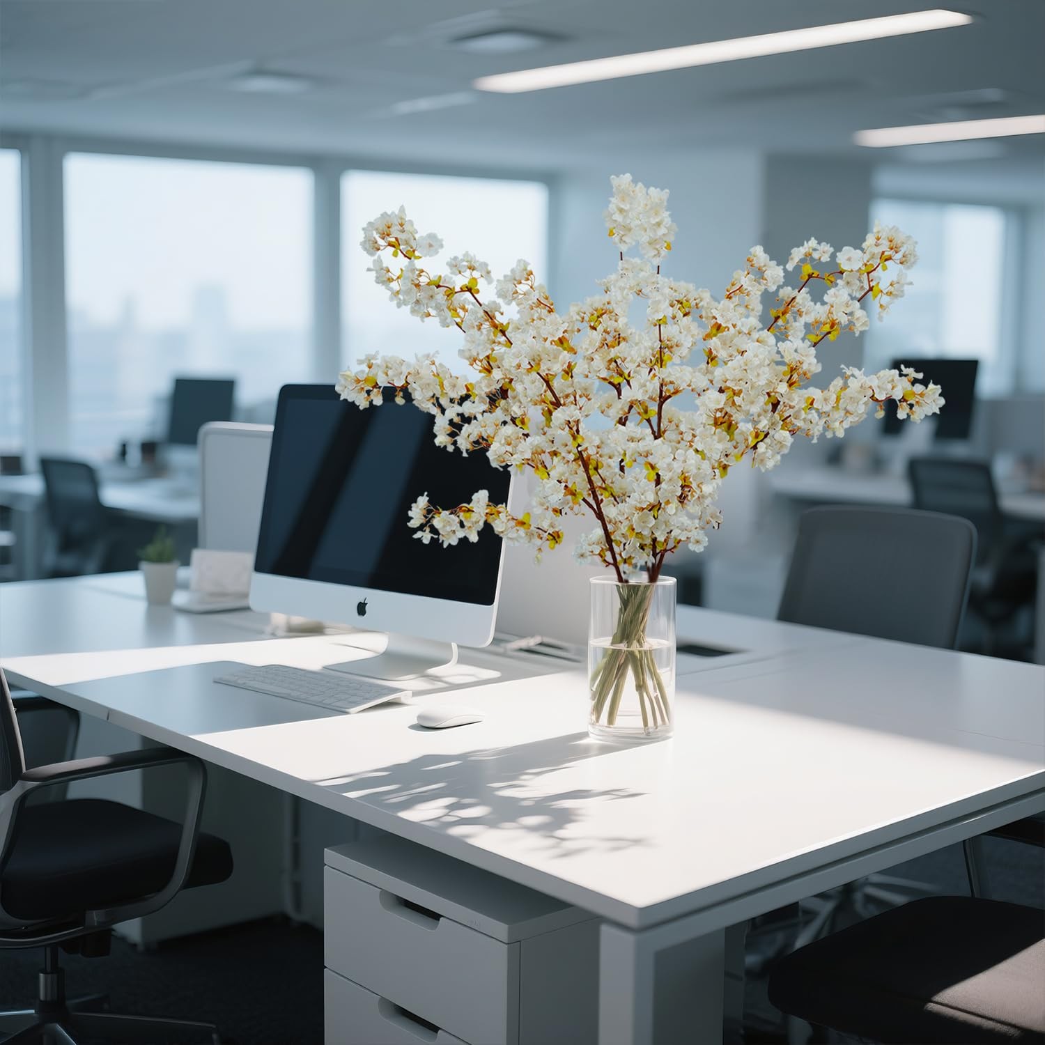 39.3 Inch White Cherry Blossom Branches Fake Cherry Blossom Bouquets Long 3pc…