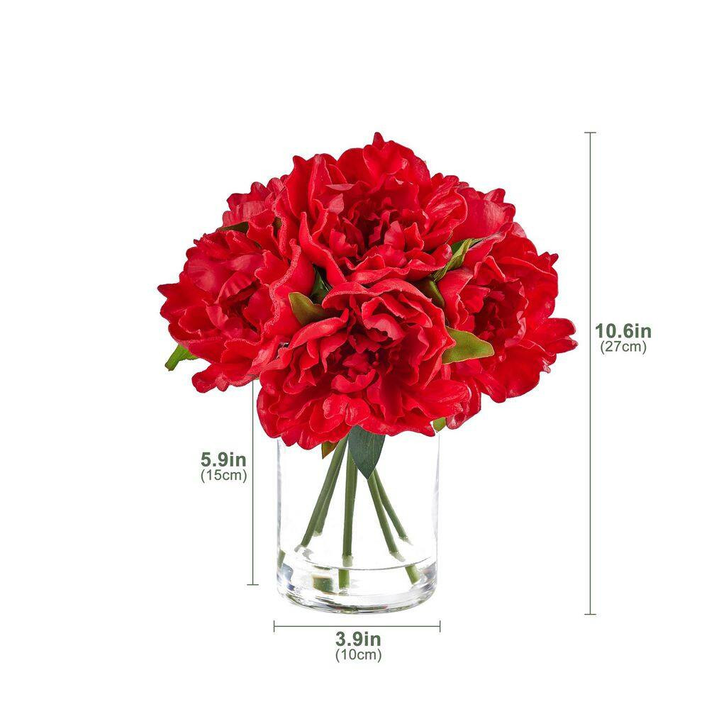 Faux Series 11 In. Red Indoor Artificial Silk Peony Bouquets with Stems for Home