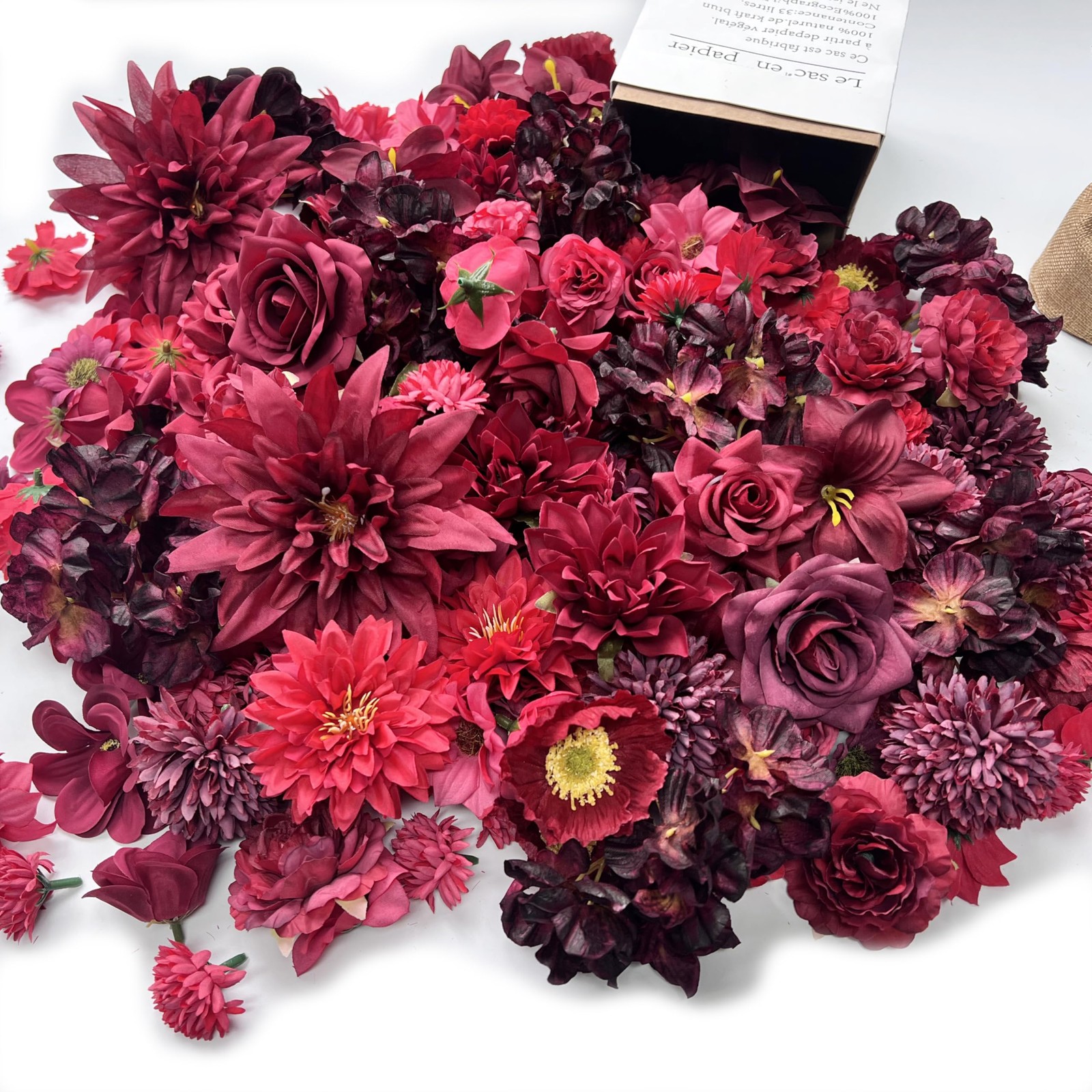 Artificial Burgundy Red Christmas Flowers Bulk Silk Roses Fake Flowers Heads …