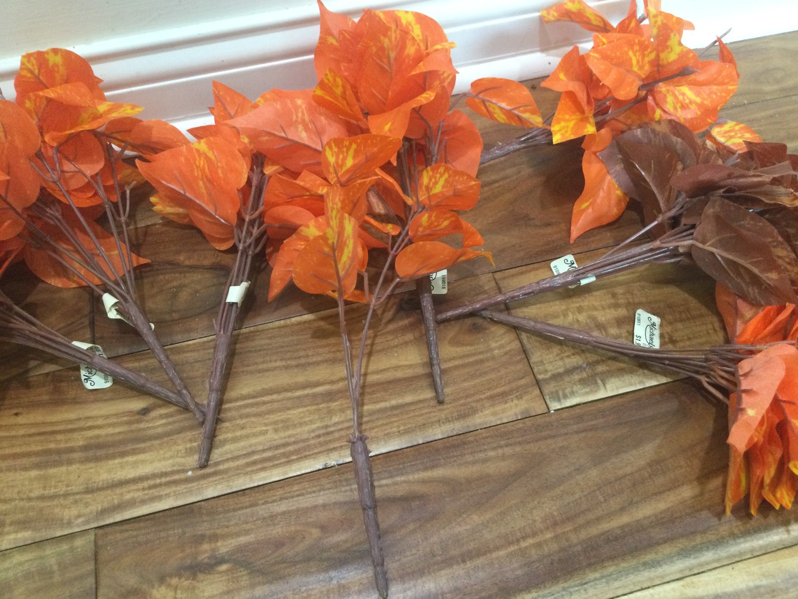 Vintage Artificial fall leaves orange brown 8 bushes Michaels READ