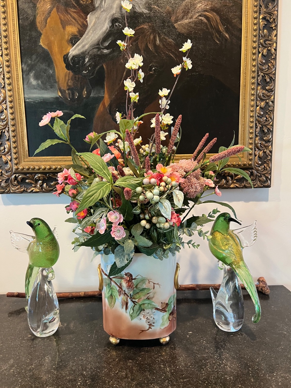 New Faux Silk Floral Everlasting Arrangement in Vintage Limoges Vase