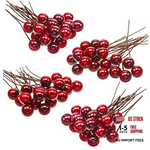 100 Pack Artificial Holly Berries Mini 10 mm Christmas Fake Berries Wine Red
