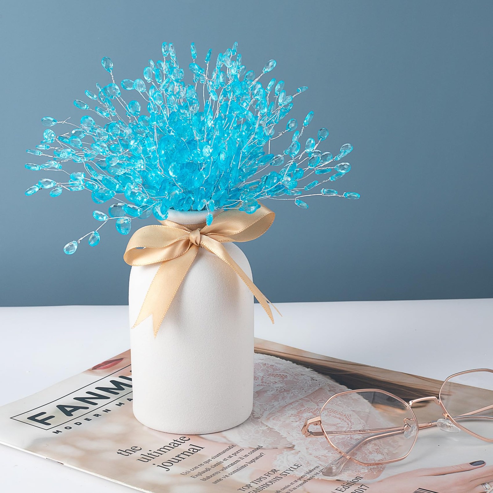 25pcs Acrylic Crystal Flower Branches Artifial Bead Drop Bouquets Glitter Flo…