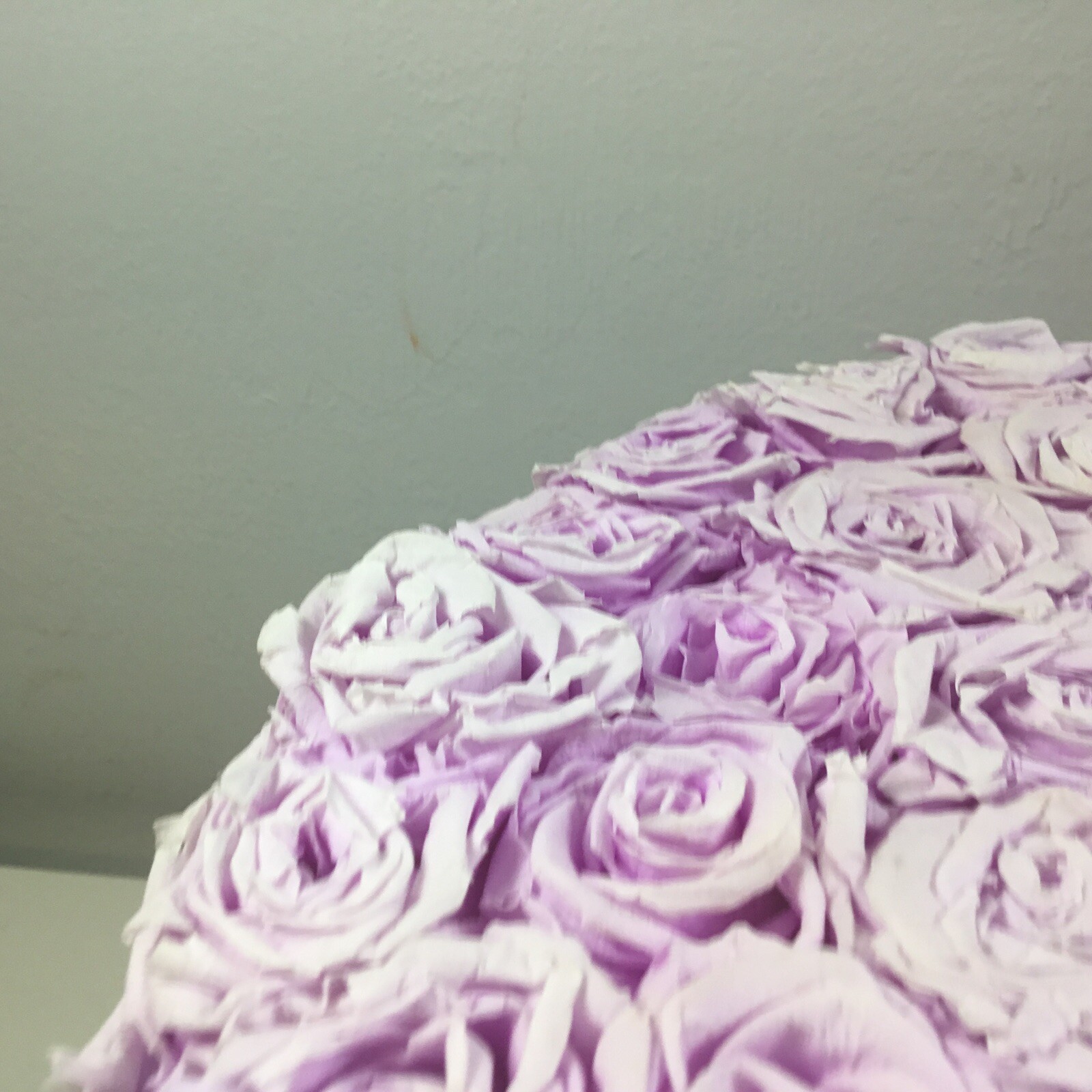 Venus Et Fleur Large Flower Box Black Gold Lettering Violet Roses9”tall 12”dia.