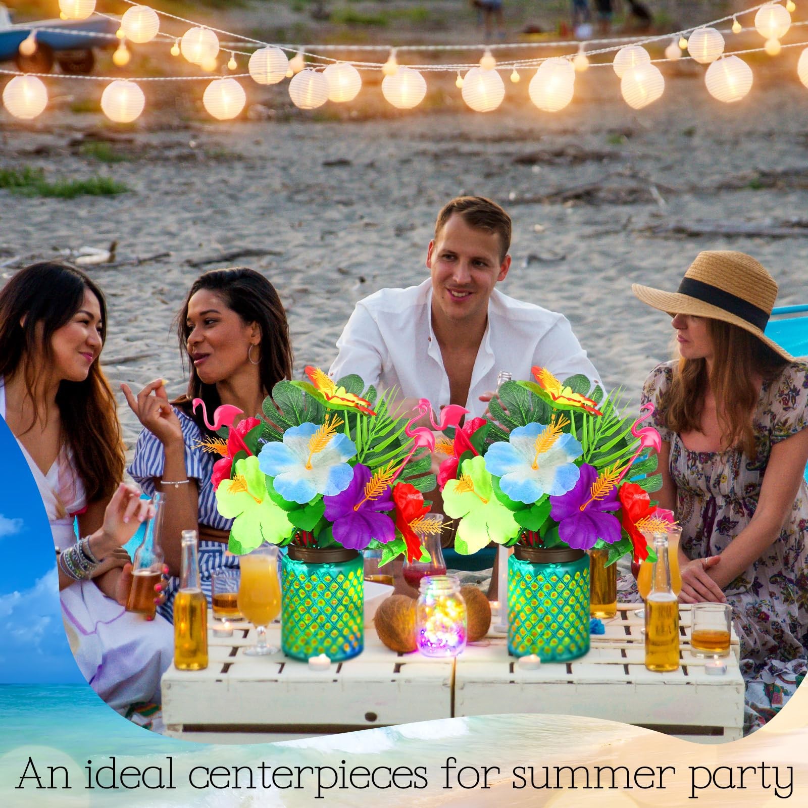38 Pcs Tropical Mason Jars Centerpieces Hawaiian Artificial Hibiscus Flowers …