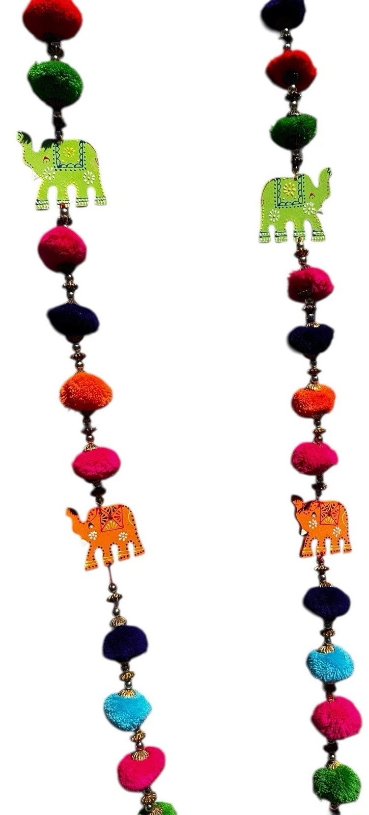 Elephant Garlands Pom Poms Wood Set of 3 Boho Indian Festival Diwali