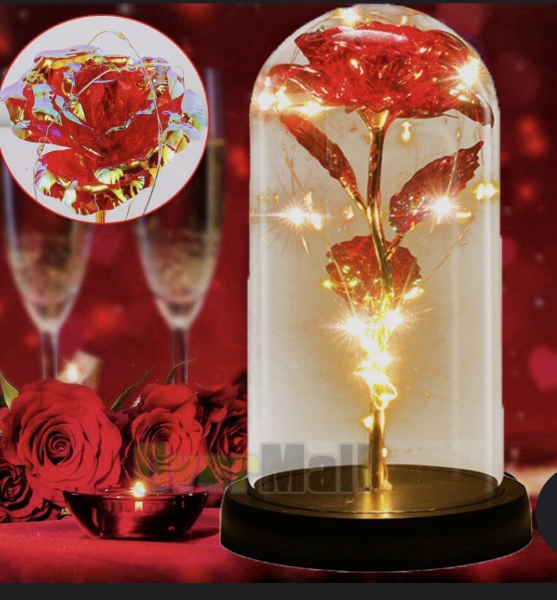 Romantic gift/ Artificial Red Rose | Glass Dome LED Lights | Mother day gifts