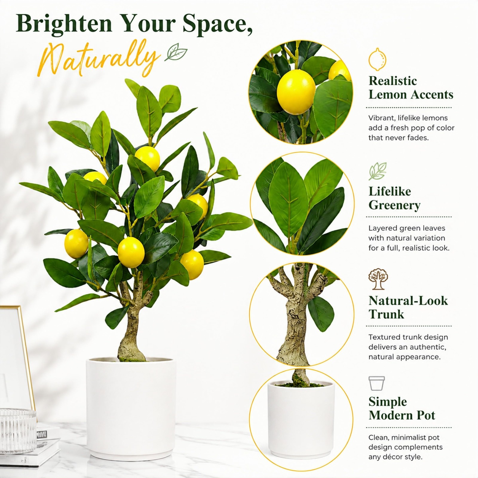 Artificial Lemon Tree 20.5 Inches Tall, Fake Potted Citrus Plant with Lemons …