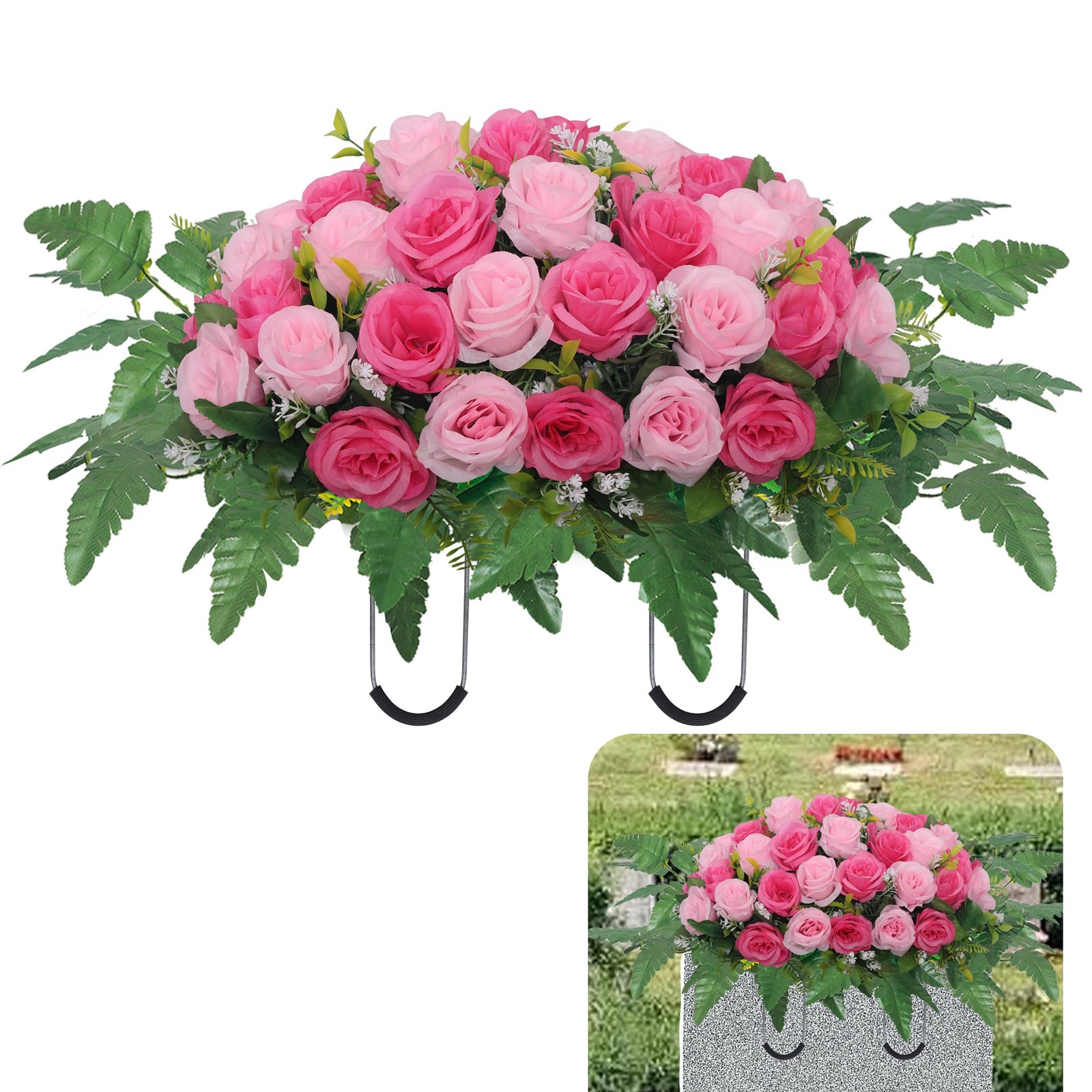Cemetery Headstone Flower Saddle,Artificial Cemetery Flower Saddles for Grave…