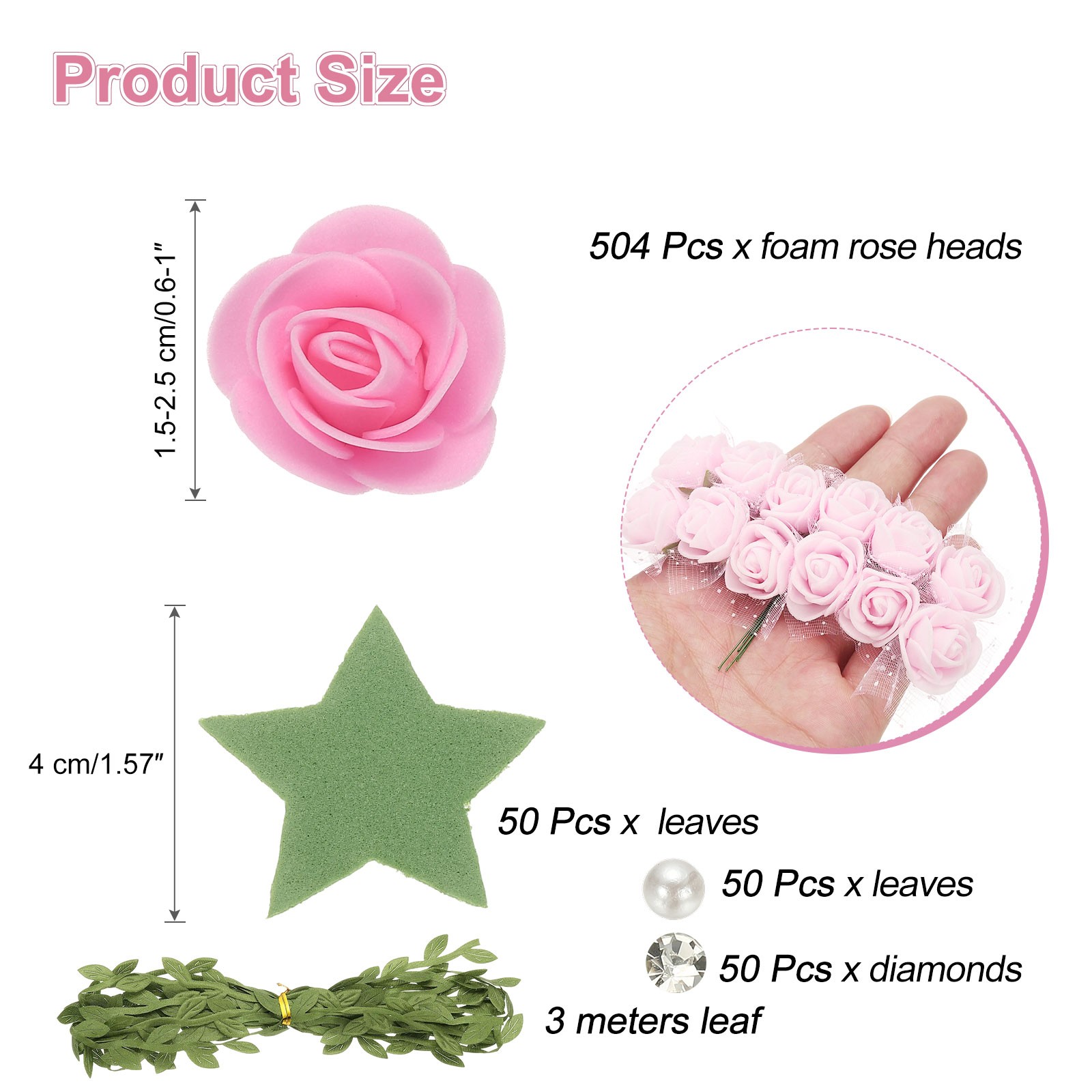 504pcs Foam Rose Heads 1.5-2.5 cm for DIY Crafts Accessories, Dark Pink