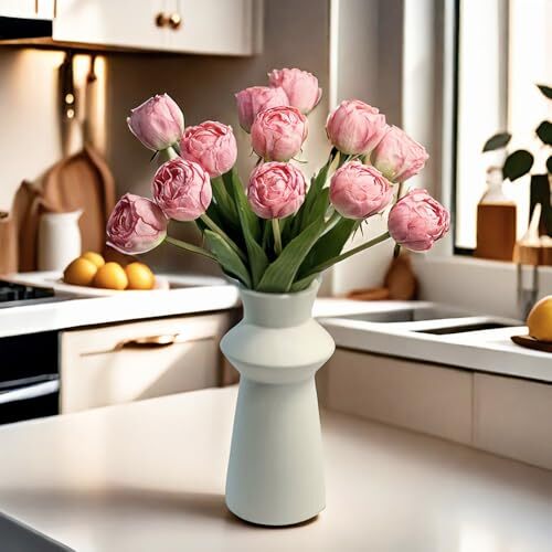 12pcs Fake Pink Tulips Burnt Edge Silk Tulips Artificial Flowers with 14.9” …