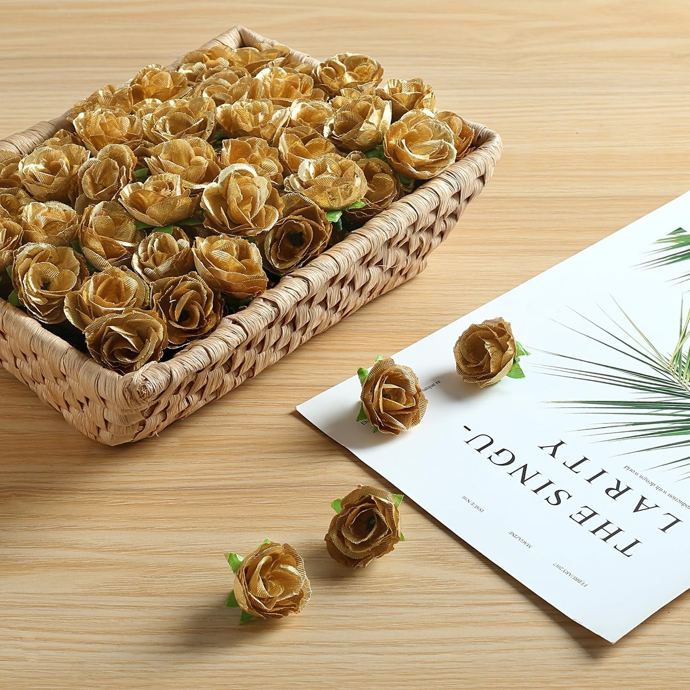 100 Pcs 1.3 inches Mini Golden Rose Head Golden Roses Artificial Flowers for …