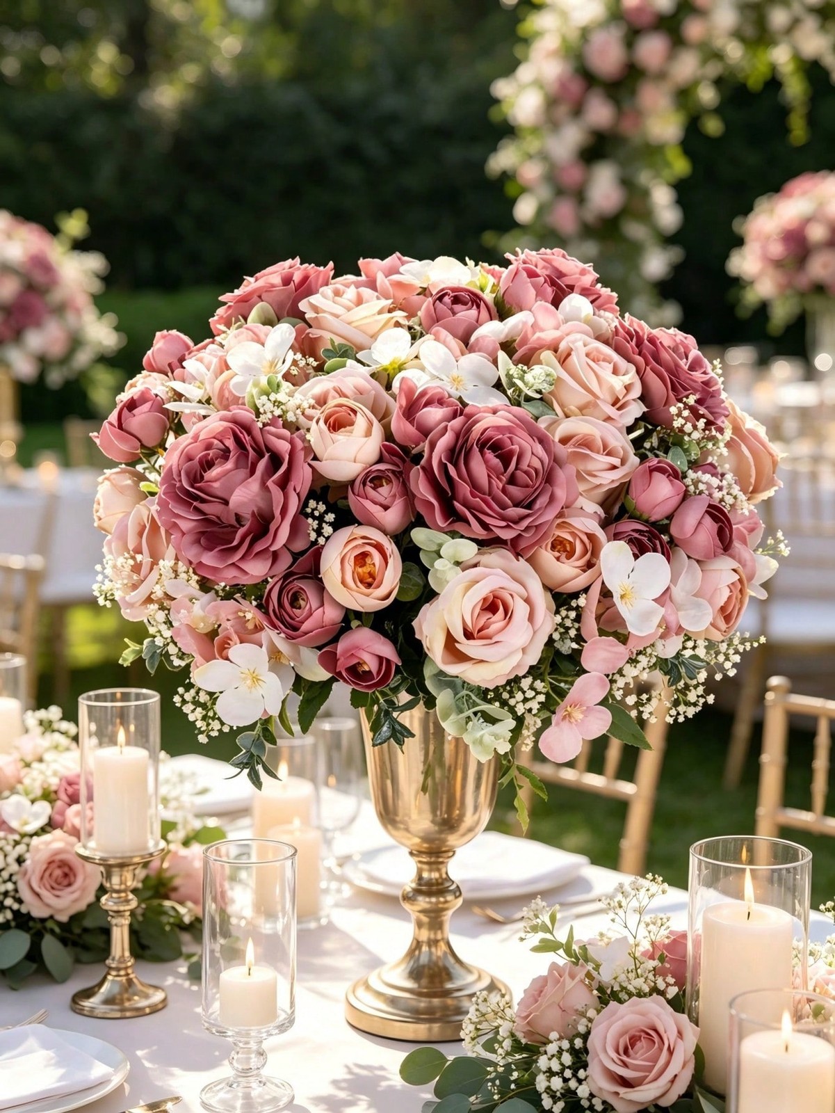 Sand Red Artificial Silk Rose Bouquet For Wedding Home Decor One Size