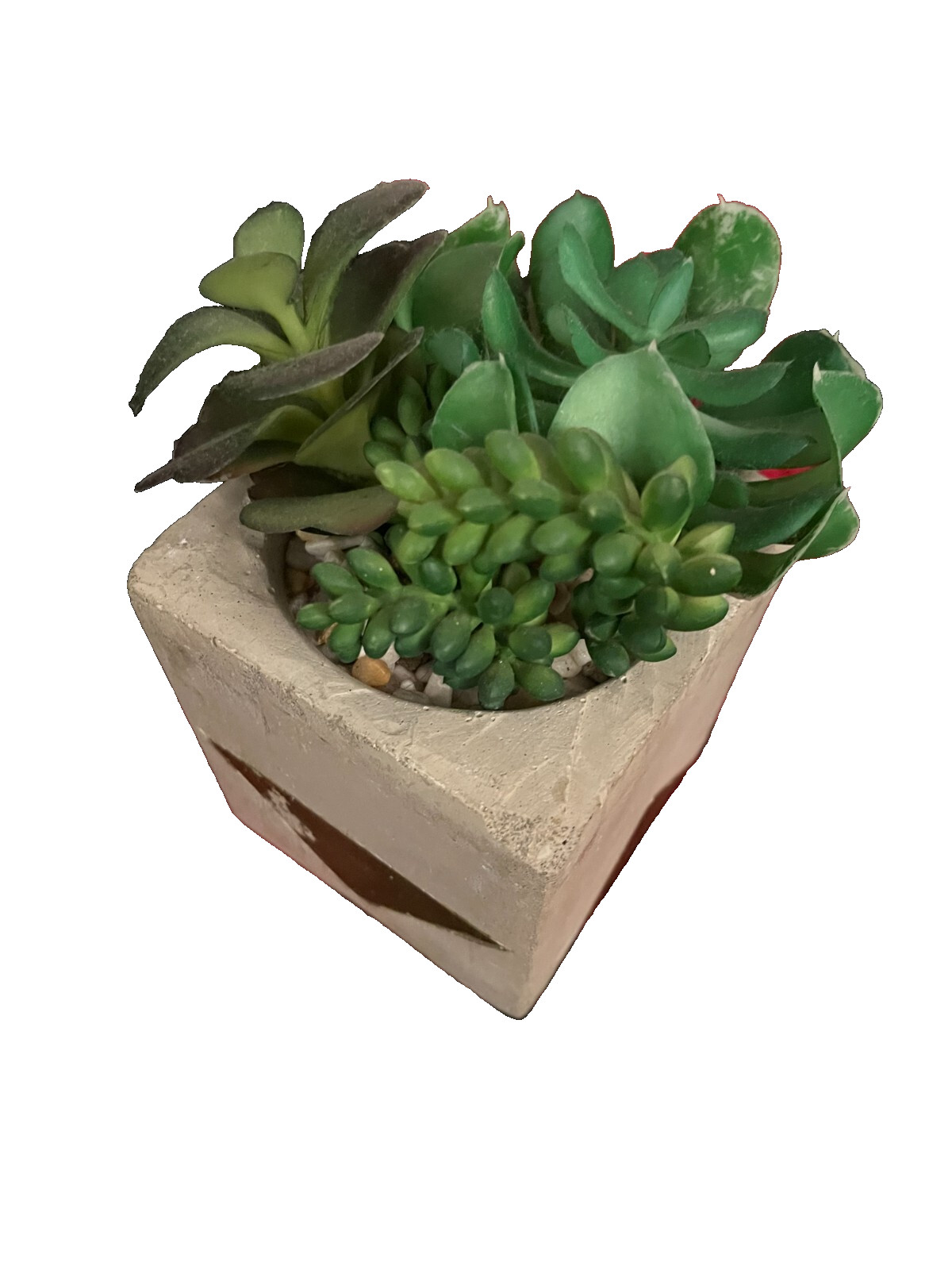 Faux Succulent Plant In Geometric Etched Square Pot Artificial Plant