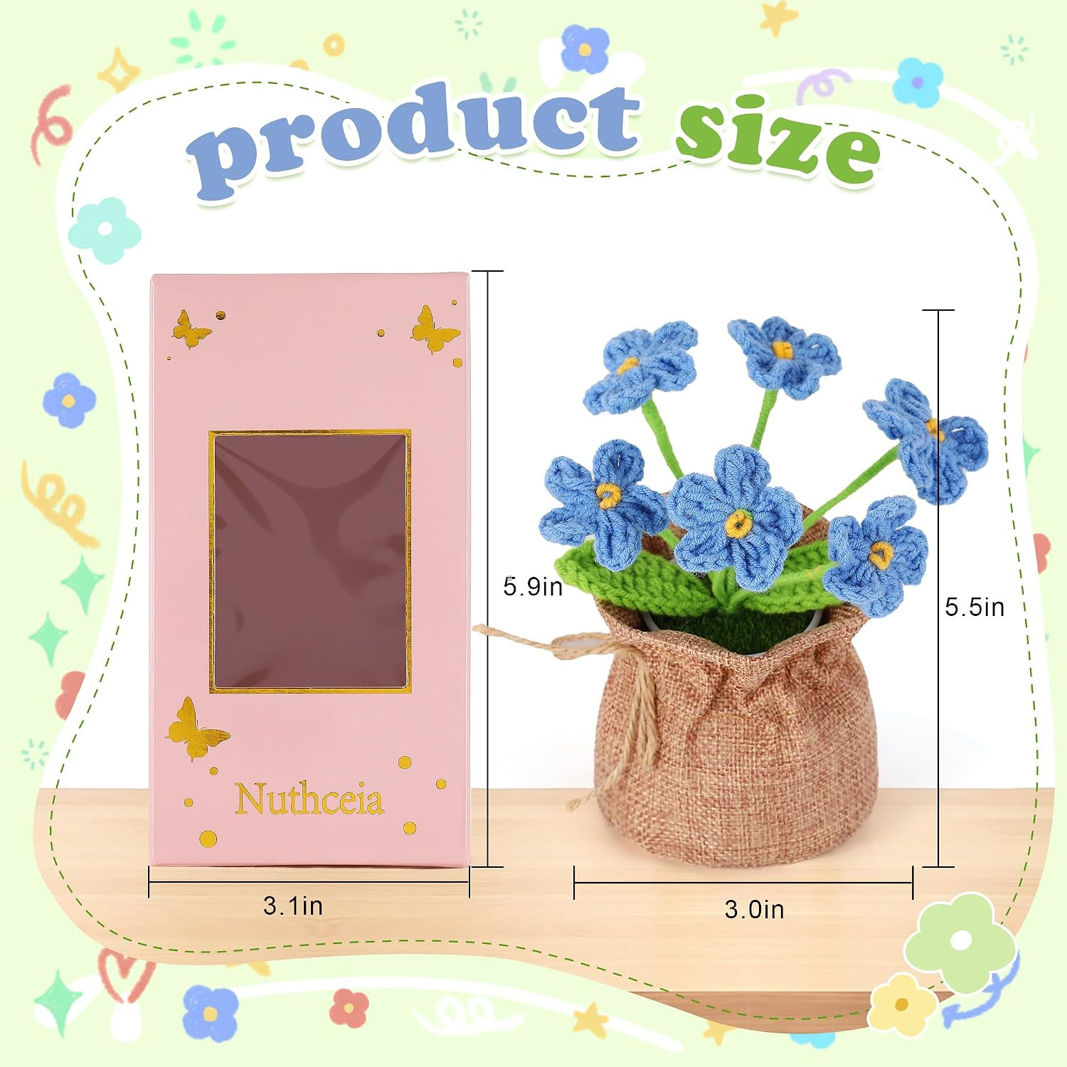 Crochet Flower Plant Gift, Blue Forget Me Not Desk Decor for Women | Crochet Flo