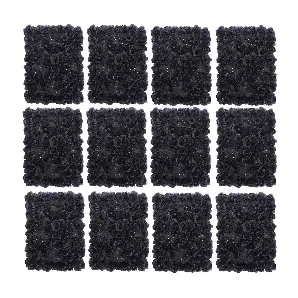 12-Pieces 23.62 In.X15.75 In. Black Artificial Flower Wall Panel Artificial Dahl