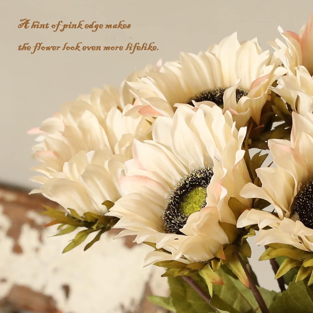 7PCS White Sunflowers Artificial Flowers, Fake Silk Sunflower with Stem Vinta…