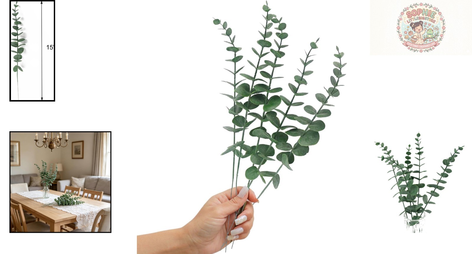 Flexible 5 Pcs Faux Eucalyptus Stems – Perfect for Wedding Bouquets & Decor