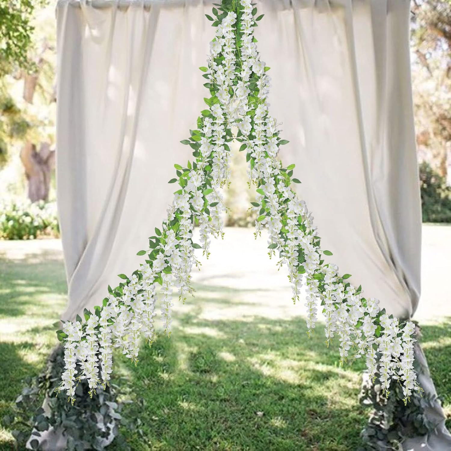 5Pcs 7.2 Ft/Piece Artificial Wisteria Garland Silk Fake White Wisteria Flowers H