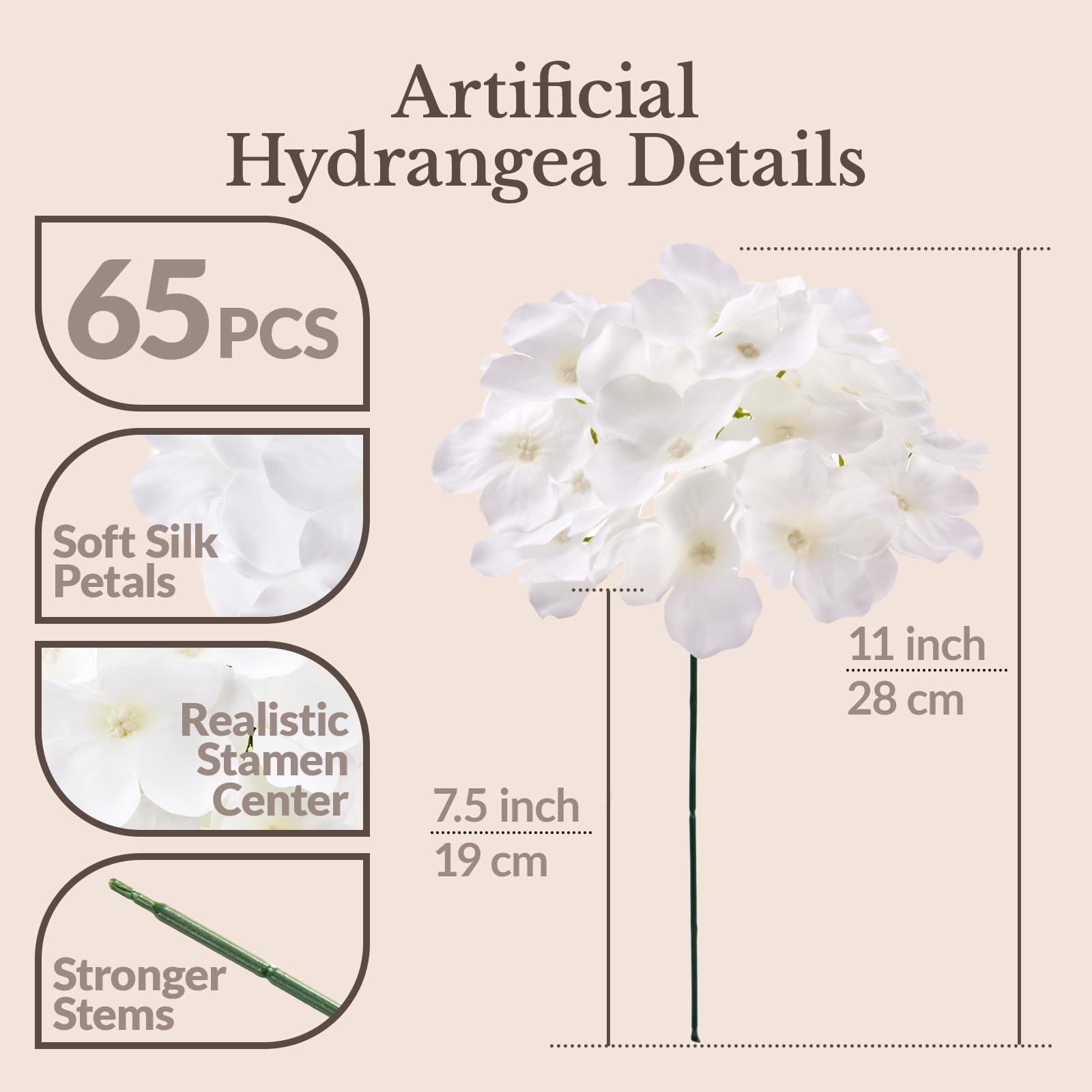 65PCS Hydrangea Artificial Flowers with Stronger Bendable Stems, Premium Silk…
