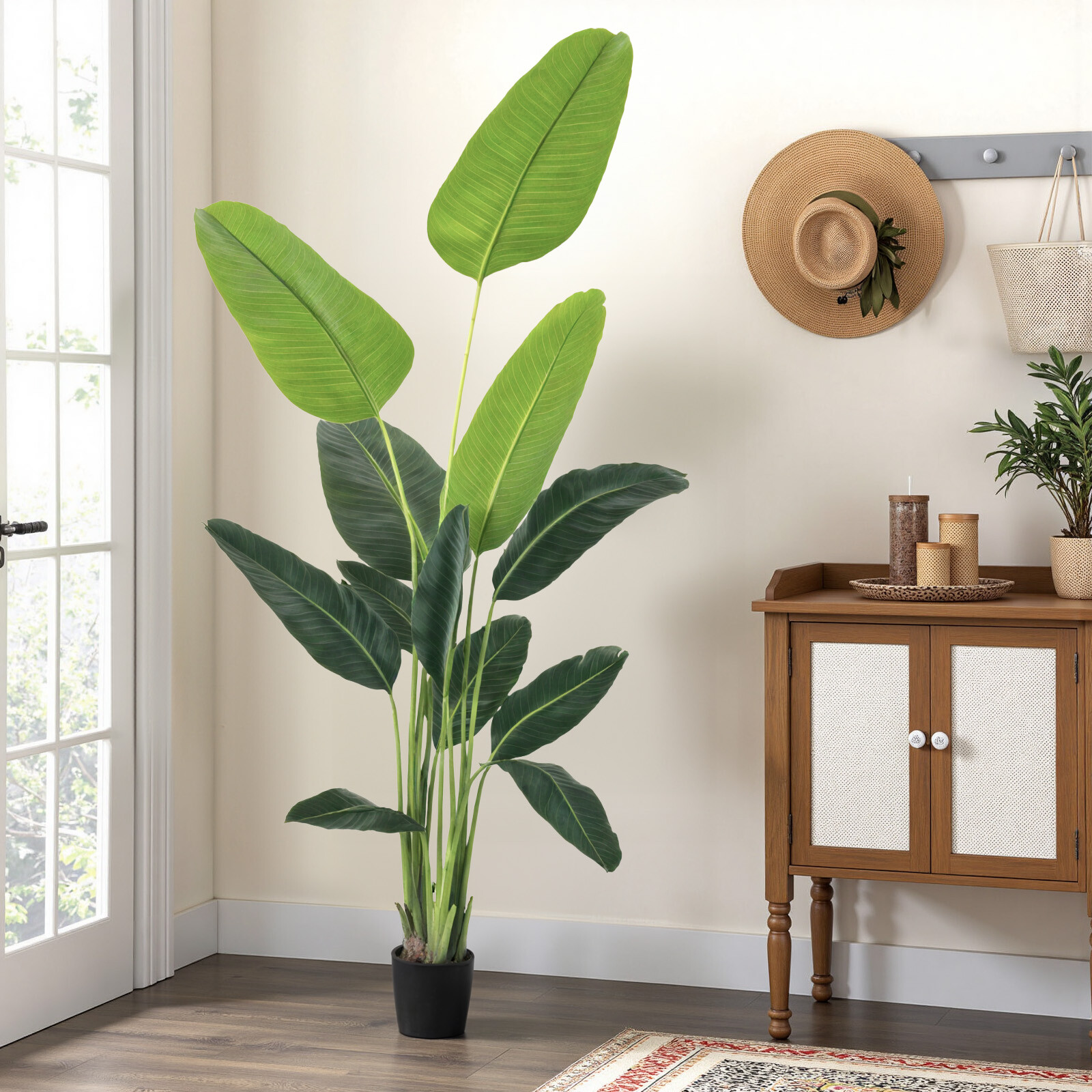6FT Tall Bird of Paradise Artificial Silk Palm Tree w/ Planter for Office House