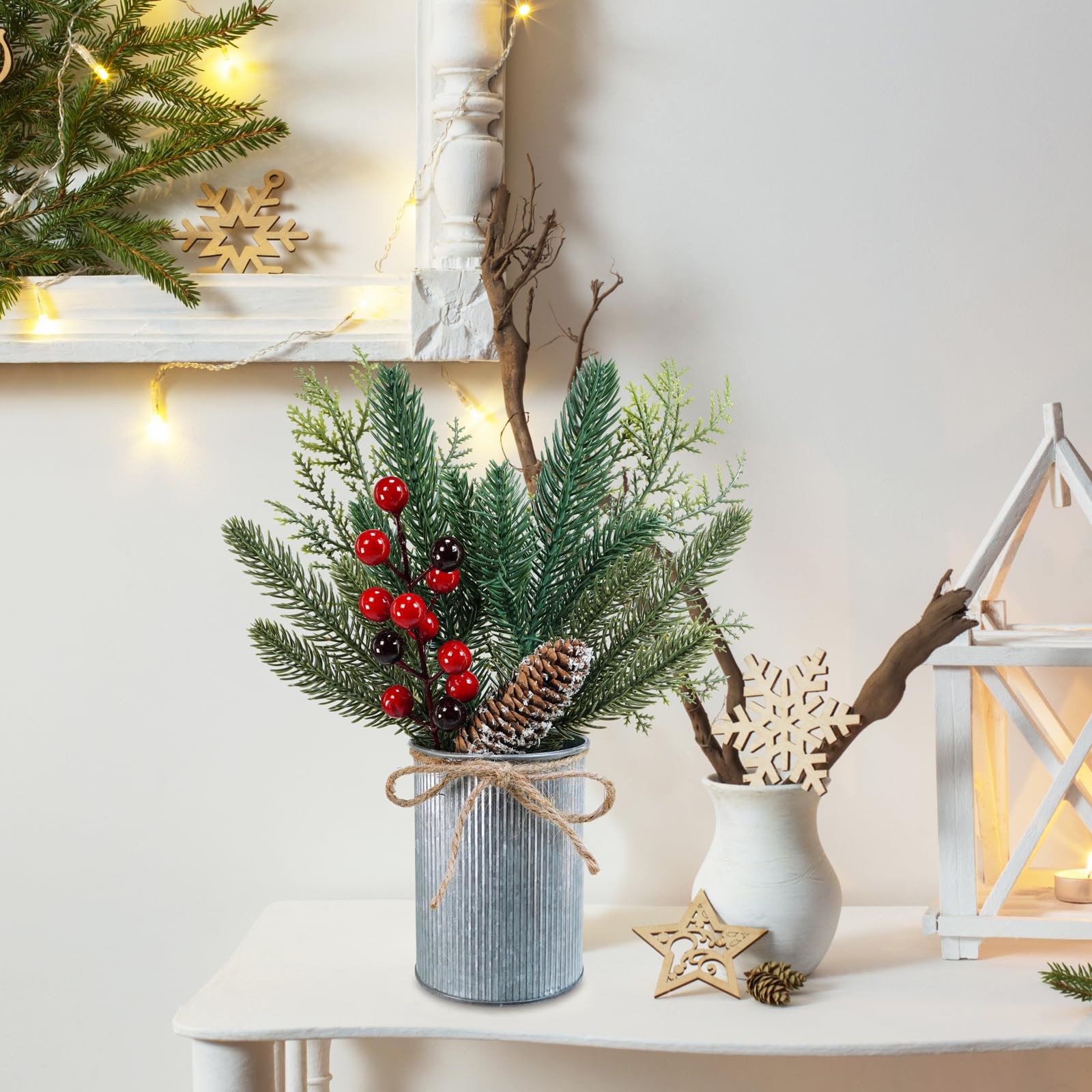 3 Pack Christmas Artificial Potted Plants Christmas Greenery Red Berry and Sn…