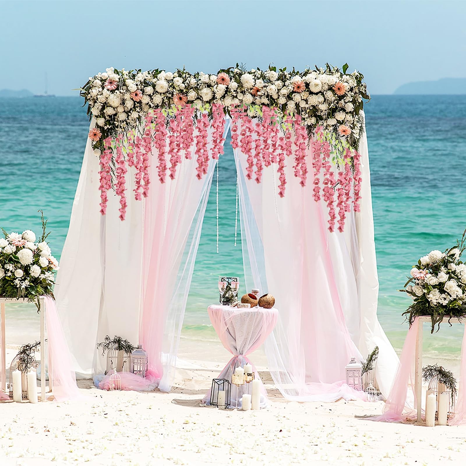 INSUNSIX 12PCS Artificial Wisteria Hanging Flowers 3.6ft Dusty Pink Fake Hang…