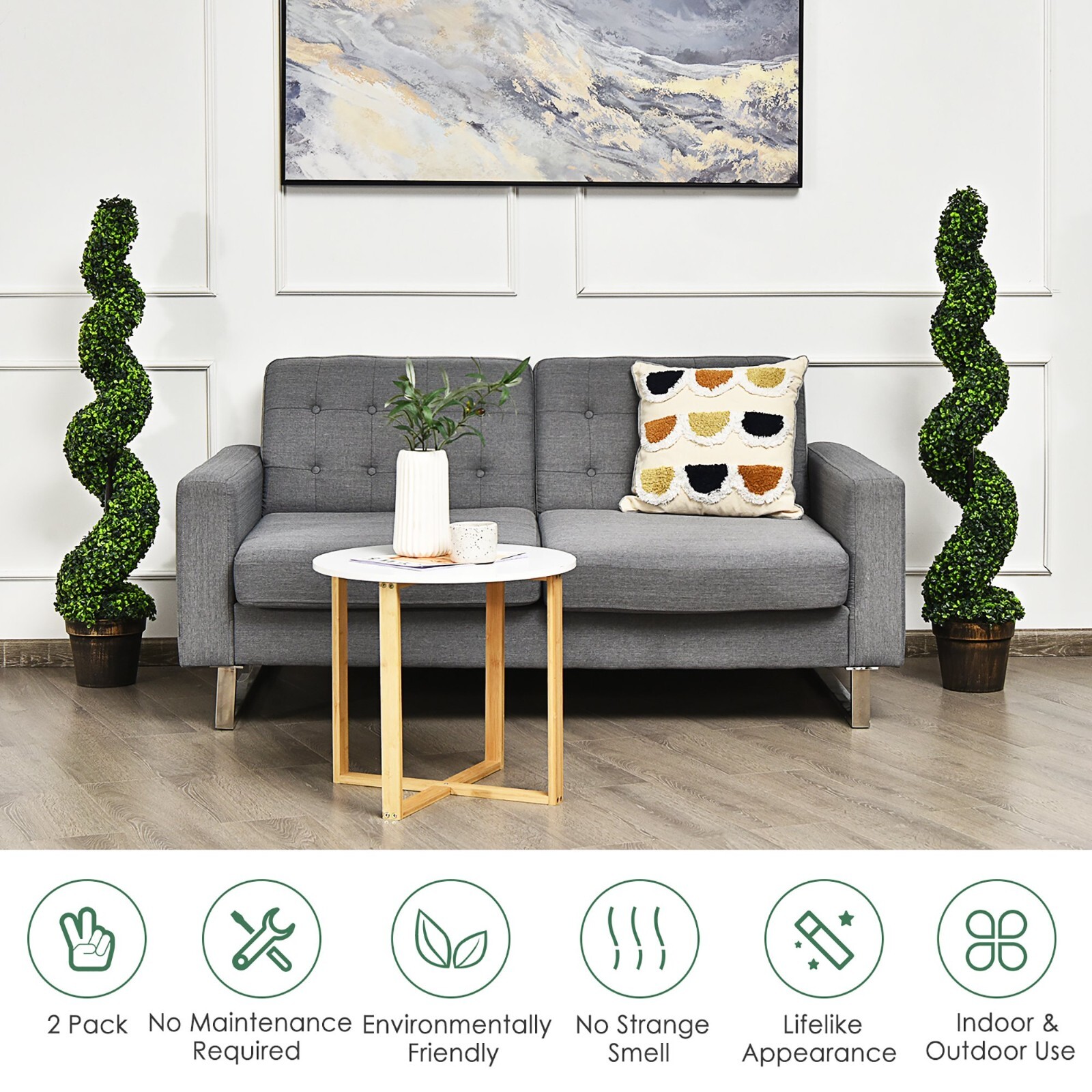 2 Pack 4ft Artifical Spiral Boxwood Topiary Decorative Tree Indoor/Outdoor