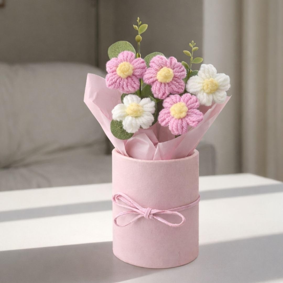 Handmade Pink Crochet Bouquet- Pack of 1 – Hand Woven Knitted Artificial