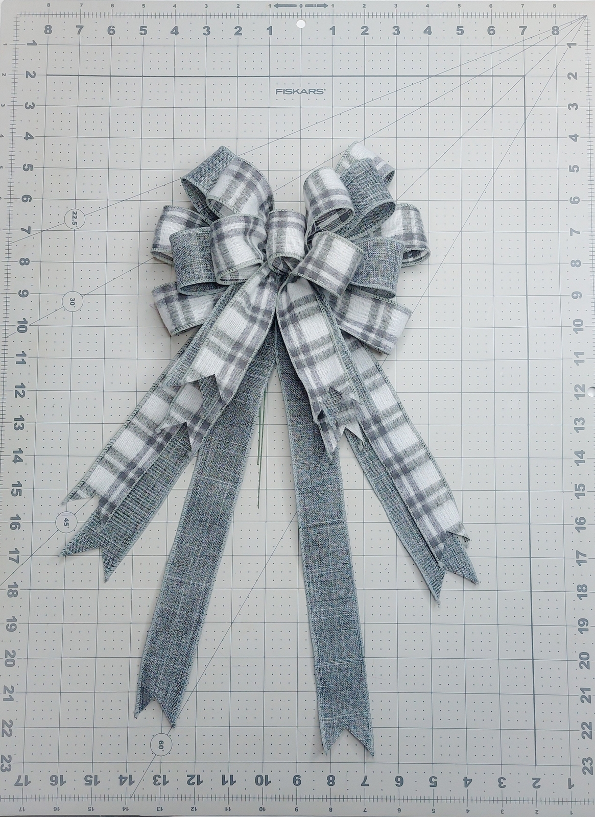 Gray Brushed Woven Plaid and Gray Linen Bow