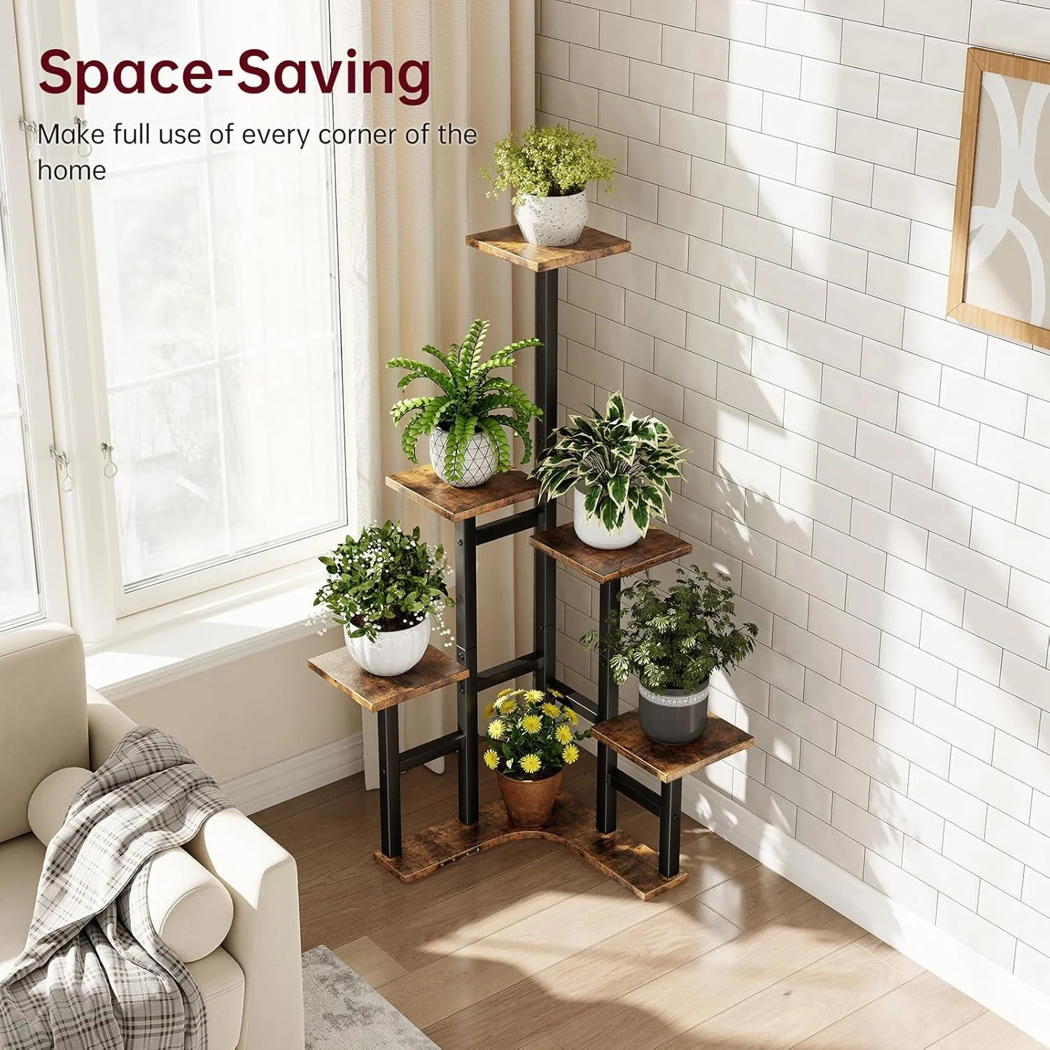 Yzosvki Corner Plant Stand Indoor, 6 Tiered Corner Plant Shelf Flower Stand for