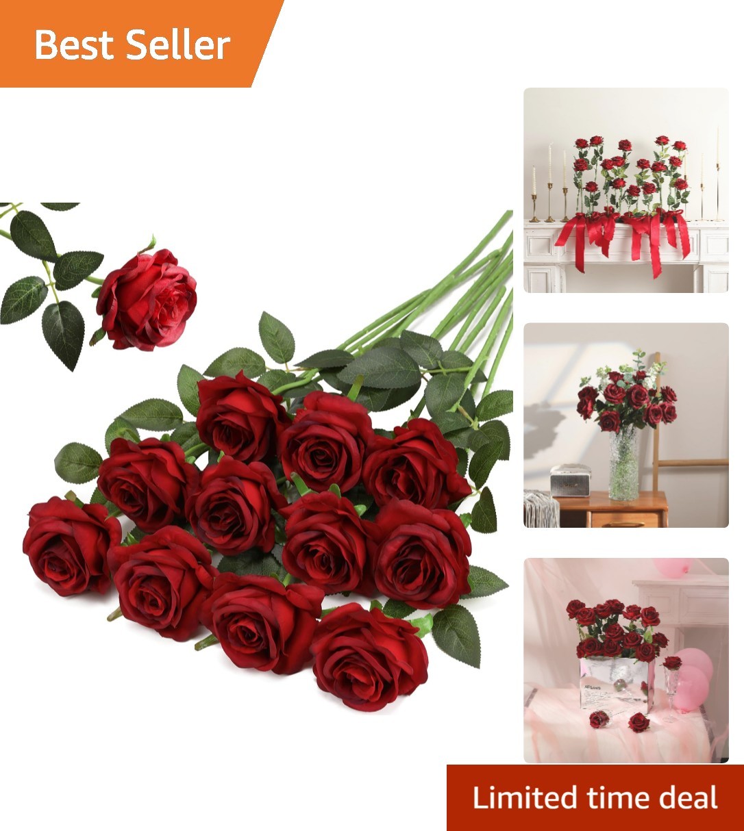 12PCS Artificial Silk Flowers Realistic Roses Bouquet Long Stem for Home Wedd…