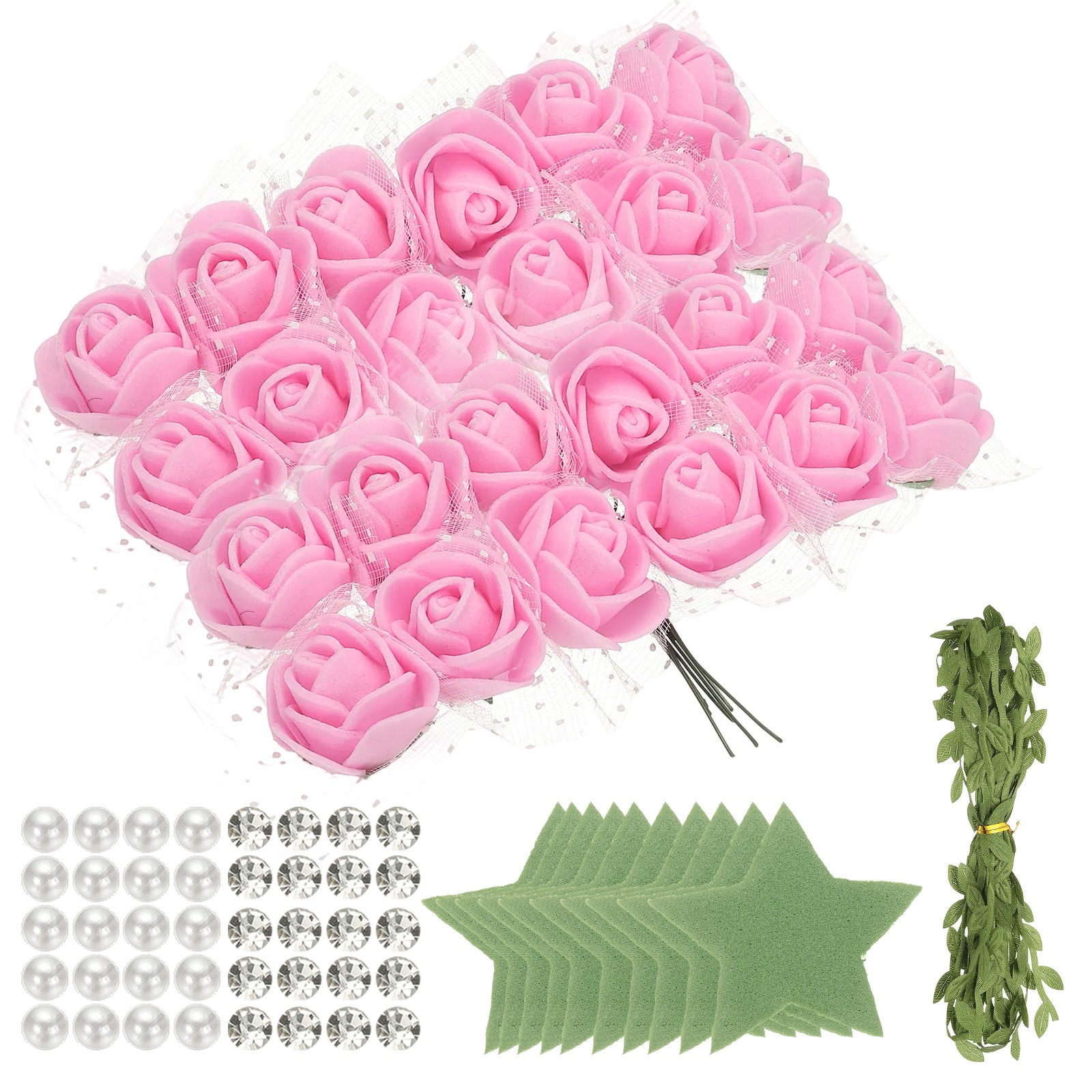 504pcs Foam Rose Heads 1.5-2.5 cm for DIY Crafts Accessories, Dark Pink