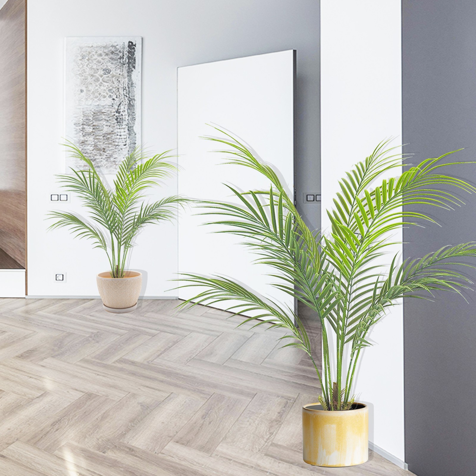 2 Pack 3ft Single Stem Artificial Areca Palm Tree, Fake Tropical Indoor Outdoor