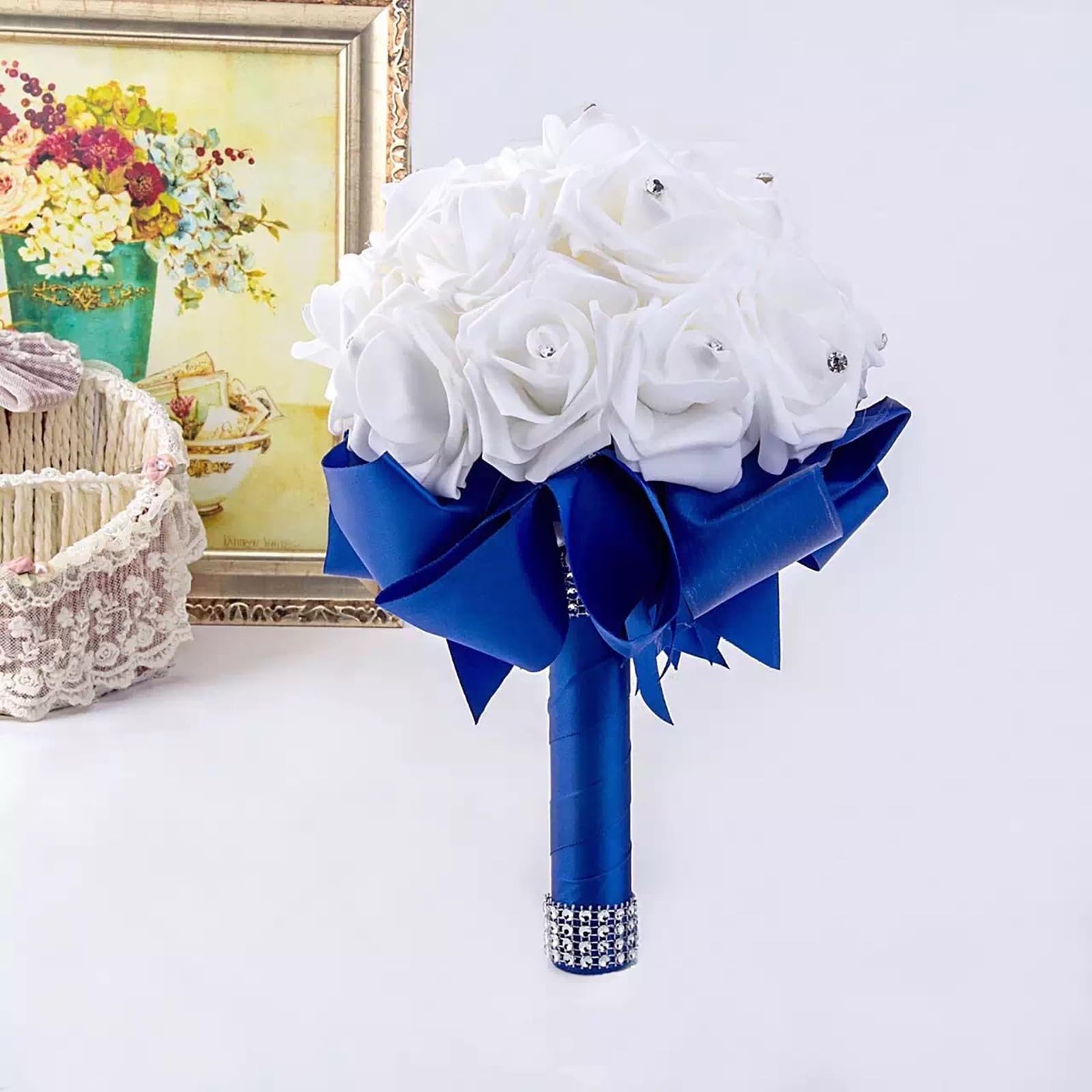 Wedding Bouquet – Bride & Bridesmaid Hand Roses, Silk Roses, Crystal Diamond …