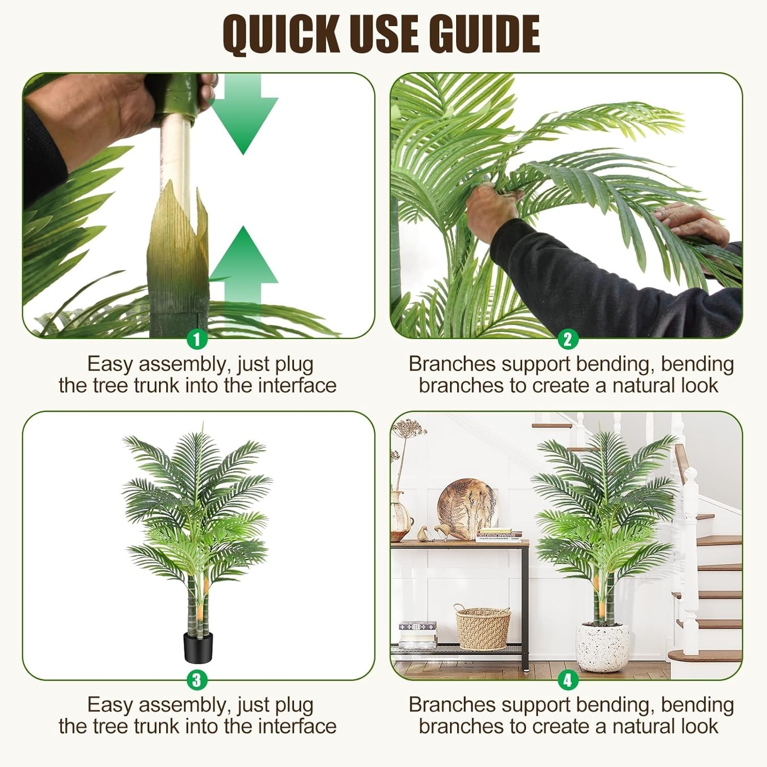 Luxury 4ft Triple Golden Cane Palm Artificial Tree – Indoor/Outdoor 2-Pack
