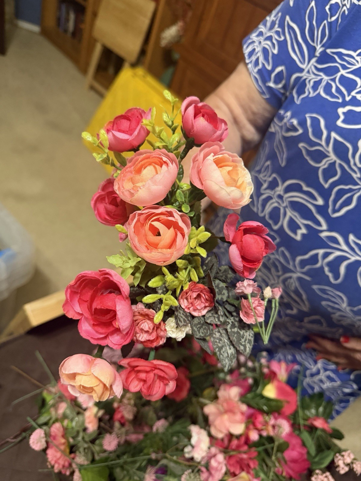 Large Lot / Box of Miscellaneous Artificial Silk Flowers – Bright Pink Shades