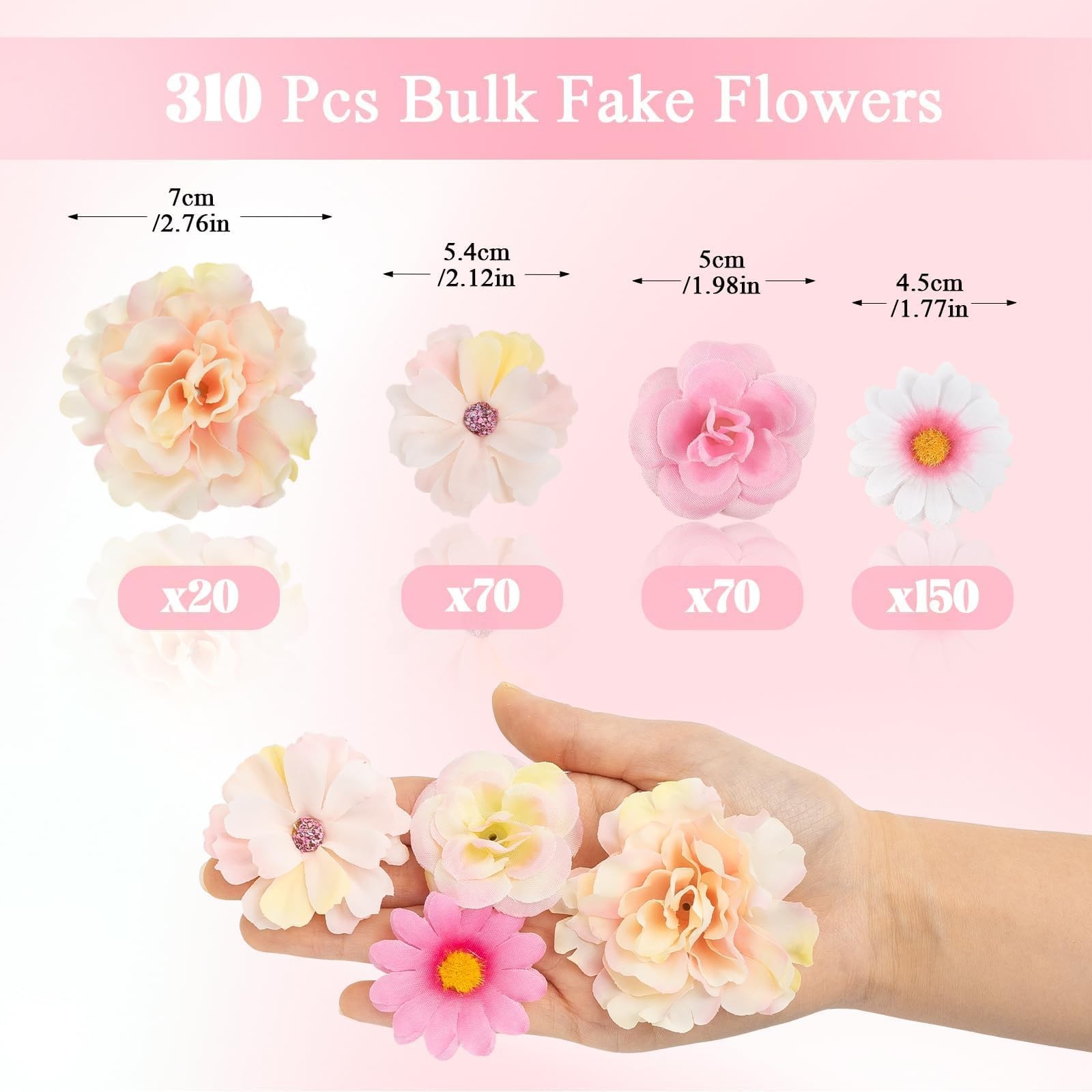 310 PCS Pink Mini Fake Flower Heads Artificial Silk Daisy Buds DIY Crafting