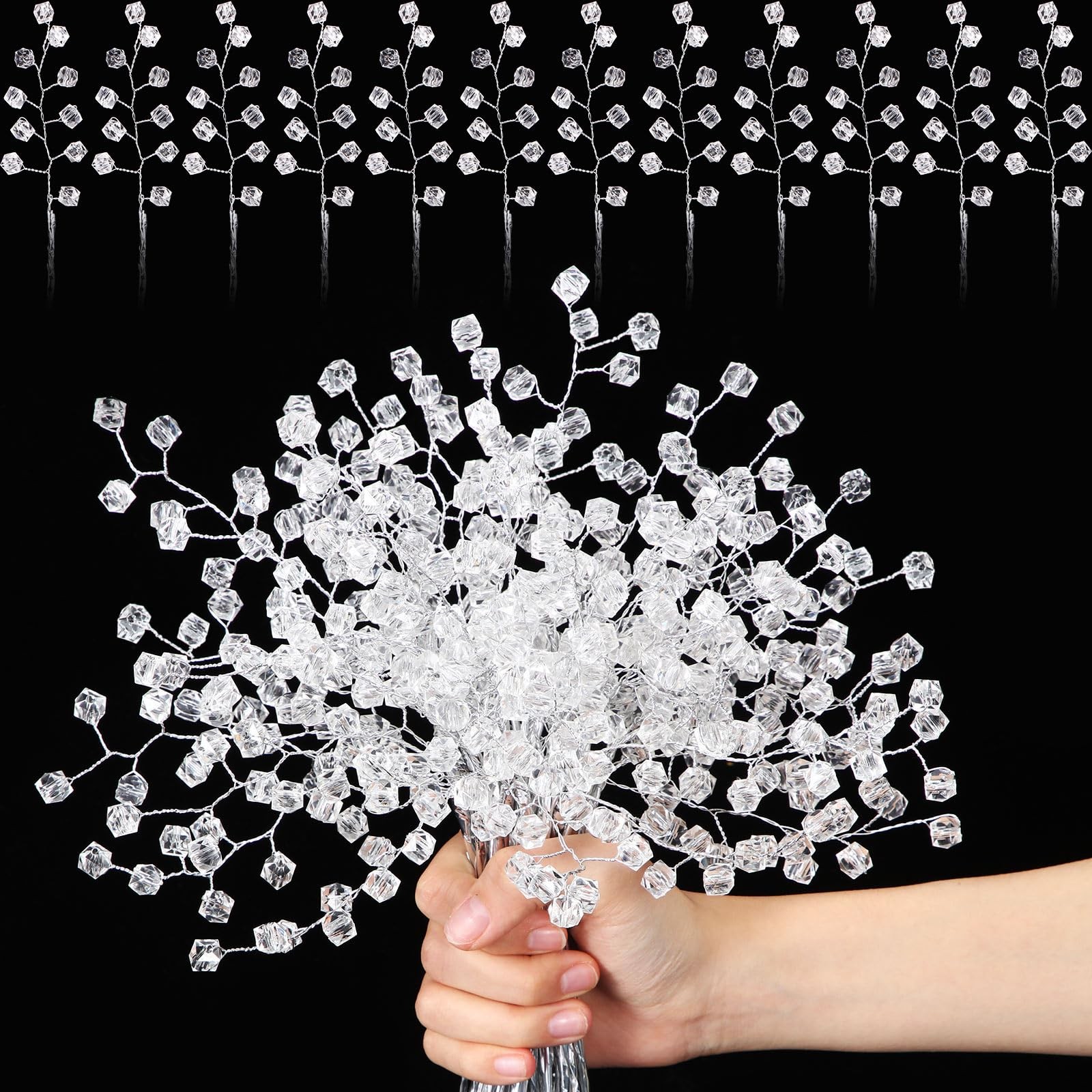 50 Pcs Acrylic Crystal Picks 12 Inch Artificial Beaded Stems Picks for Home W…