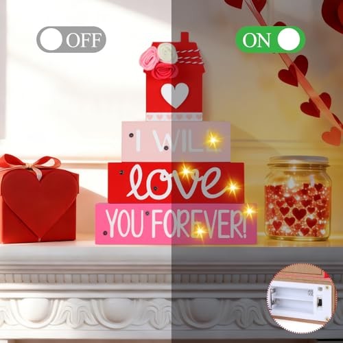 “I Will Love You Forever” Wooden Stack Sign–Valentine’s Day Decor for Table,