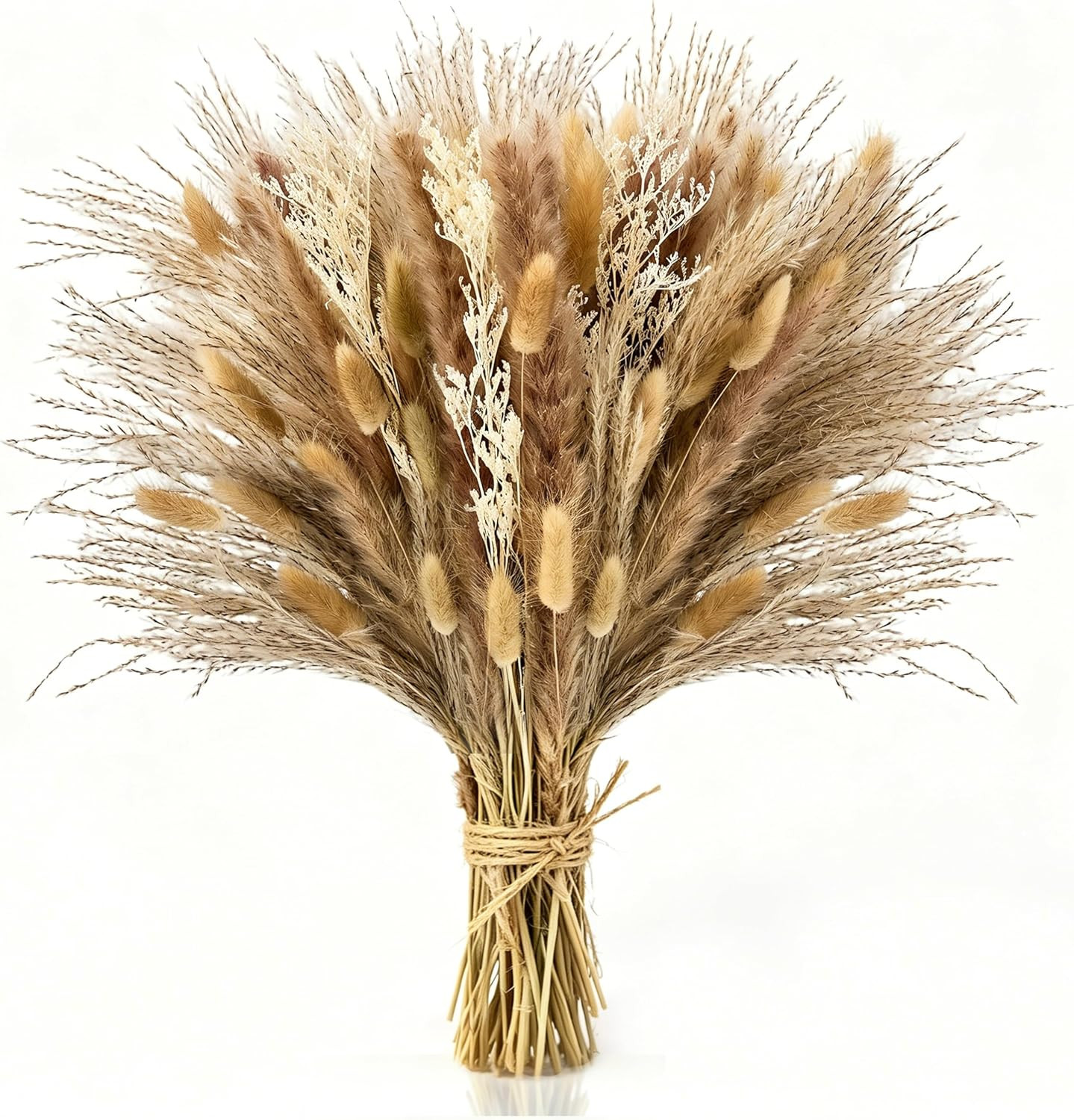 100 Pcs Pampas Grass Boho Decor, 17″ Dried Flowers Bouquet for Vase, Crafts, …