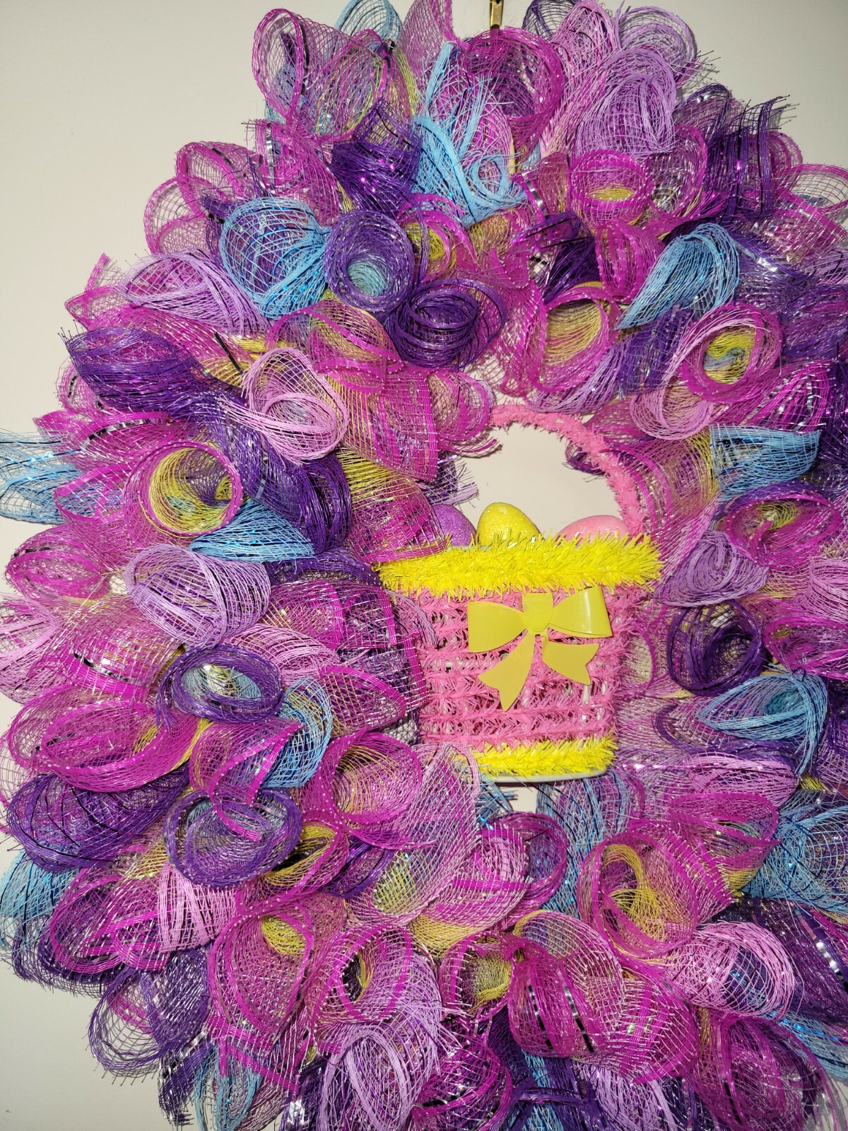 EASTER egg basket blue yellow purple pink SPRING Wreath Deco Mesh Door window