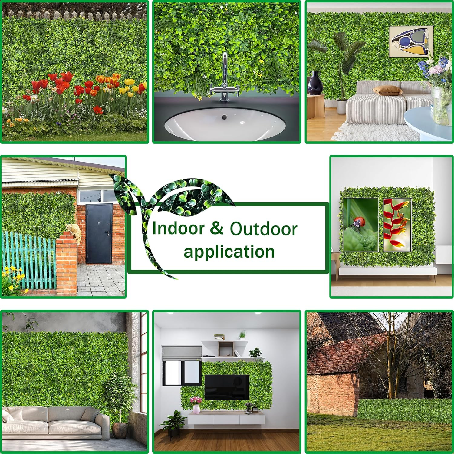 UV-Resistant Artificial Ivy Wall Roll – 40 Sqft Green Privacy Fence Screen