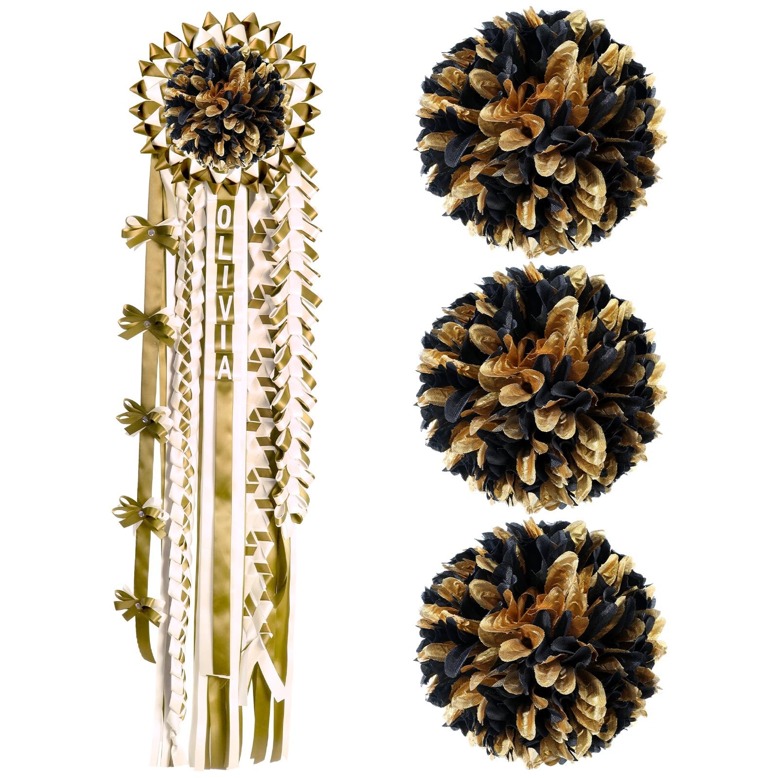 3 PCS 6.5″ Black and Gold Homecoming Mum Flowers Artificial Silk Supplies