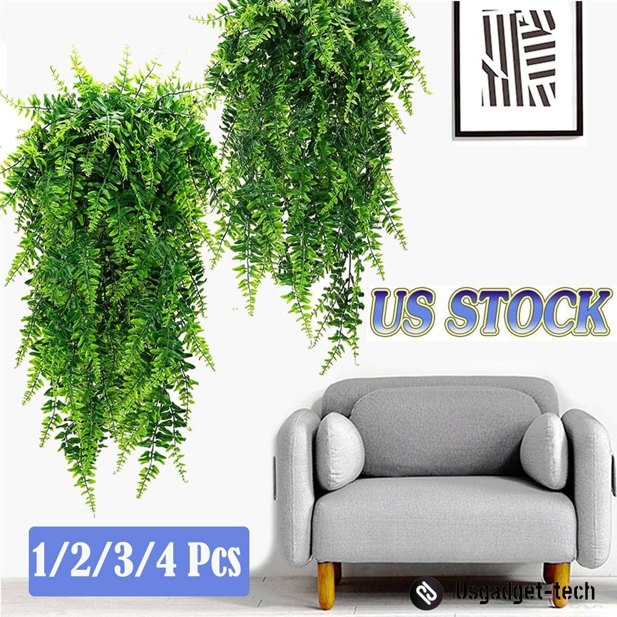 1/2/4Bunches Artificial Fake Ferns Green Leaves Vine Hanging Garland Plant Decor