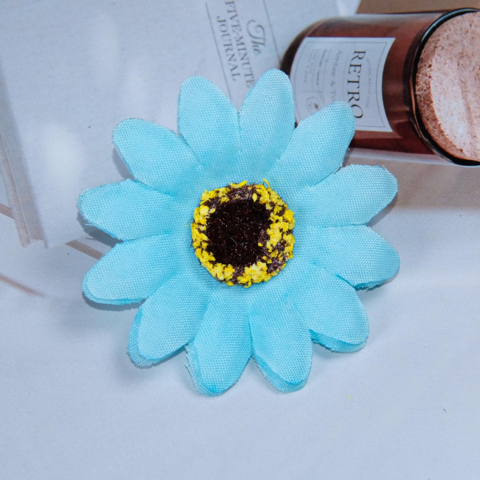 50 PCS 2.3 Inch Fake Sunflower Heads Sky Blue Artificial Silk Flower Craft