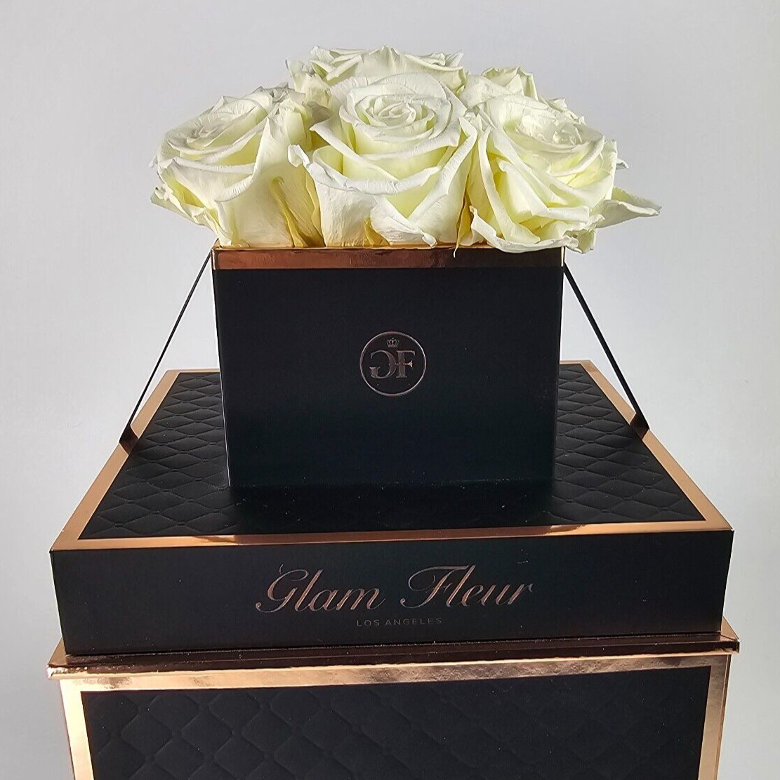 Glam Fleur Preserved 9 White Cream Real Roses in Square Gift Box