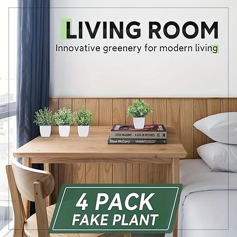 4 Pack Fake Plants Mini Artificial Greenery Potted Plants for Home Decor Indoor