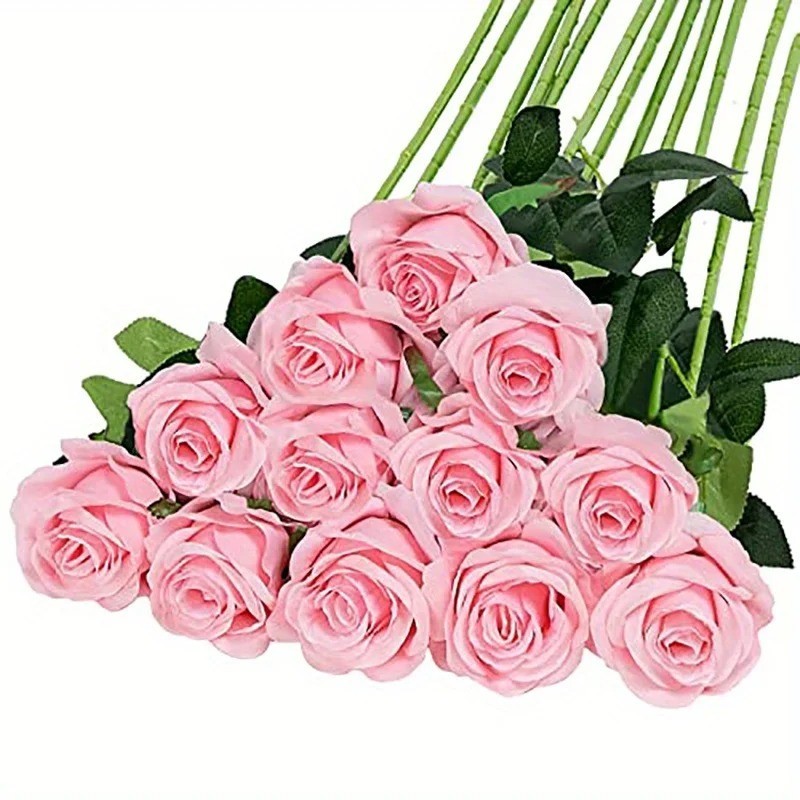 12PCS Artificial Rose Bouquet Realistic Silk Flowers Home Wedding Decor